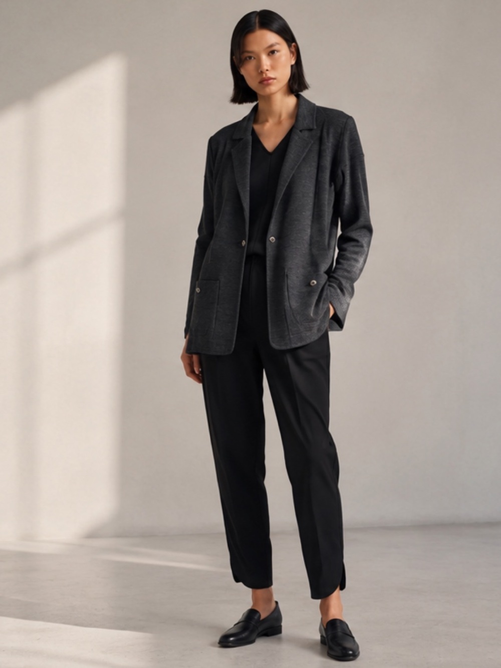 St. John Knit Unlined Charcoal Gray Silver Button Blazer Jacket Size S *as is